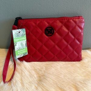 Badgley Mischka Red Vegan Leather Diamond Quilted Card Holder Wallet Wristlet